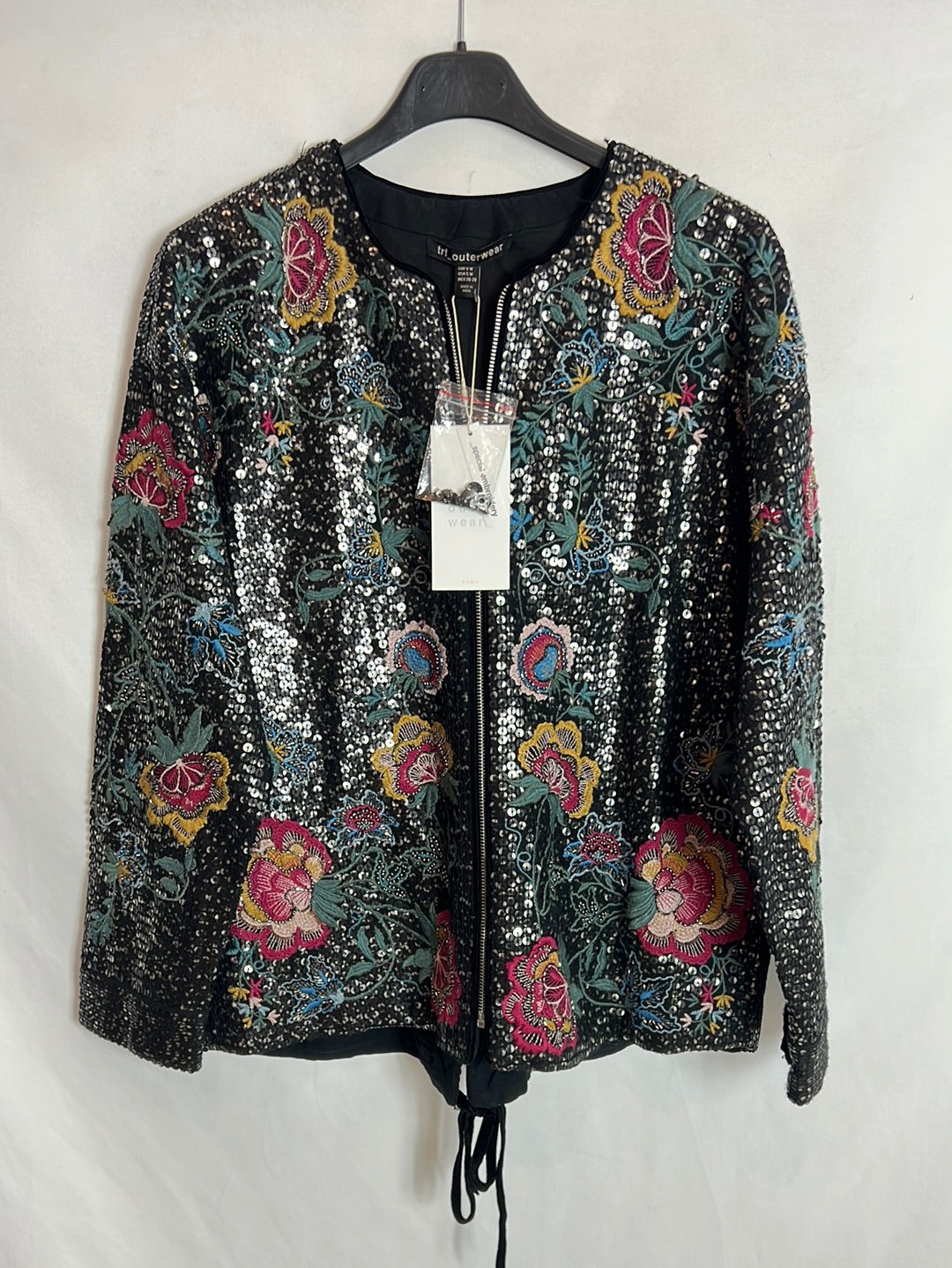 ZARA. Black printed sequin jacket. TS/M