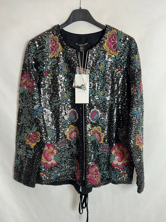 ZARA. Chaqueta lentejuelas estampada negra. T S/M