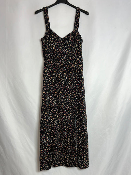 ZARA. Vestido negro midi flores. T XS