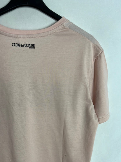 ZADIG&VOLTAIRE. Camiseta rosa slogan. TU (M)