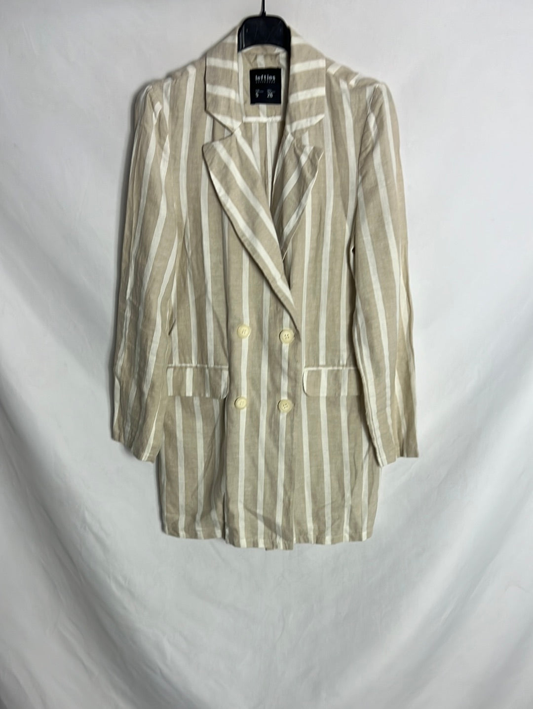 LEFTIES. Blazer larga beige rayas. T S