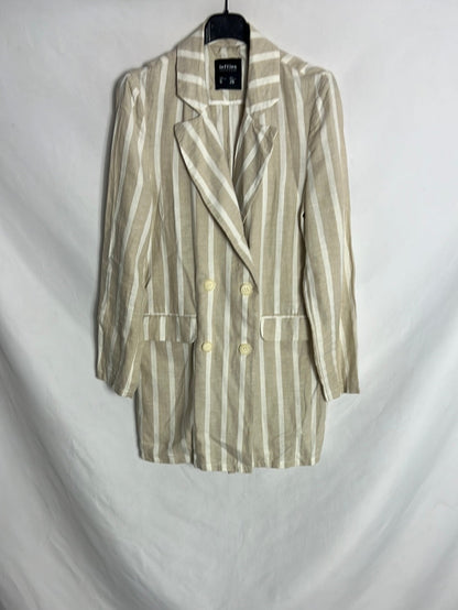 LEFTIES. Blazer larga beige rayas. T S