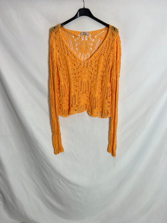 BERSHKA. Jersey calado naranja. T M