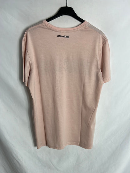 ZADIG&VOLTAIRE. Camiseta rosa slogan. TU (M)