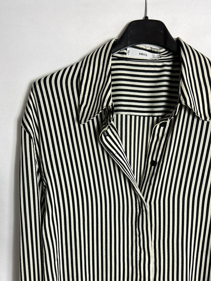 MANGO. Blusa fluida rayas beige y negra. T S