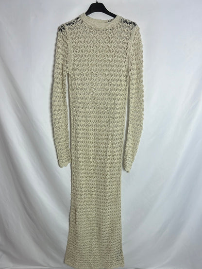 ZARA. Vestido largo crochet beige. T S