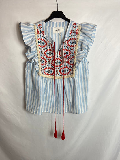 JUBYLEE. Striped embroidered top TS/M