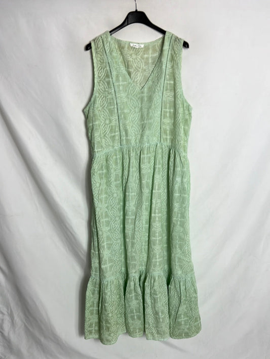 SOUTHER COTTON. Vestido midi textura verde claro. T L