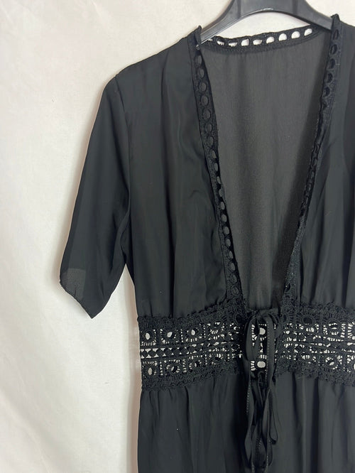 OTRAS. Kimono negro largo detalles encaje T.s