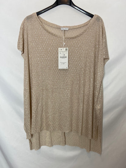 ZARA. Camiseta beige detalle hilos  T. L
