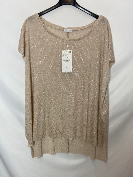 ZARA. Beige T-shirt with thread detail, size L