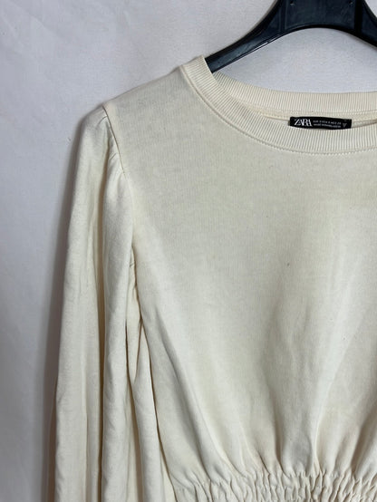 ZARA. Sudadera beige cortita T.s