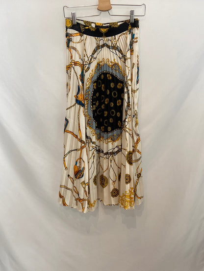 ZARA. Beige pleated printed skirt S.