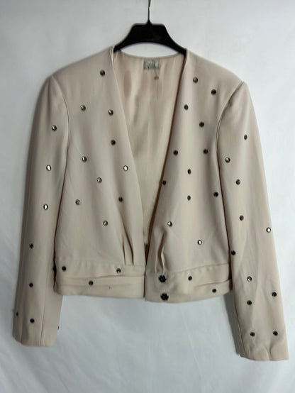 INTROPIA. Beige jacket with rhinestone detail. Size 46 (L)