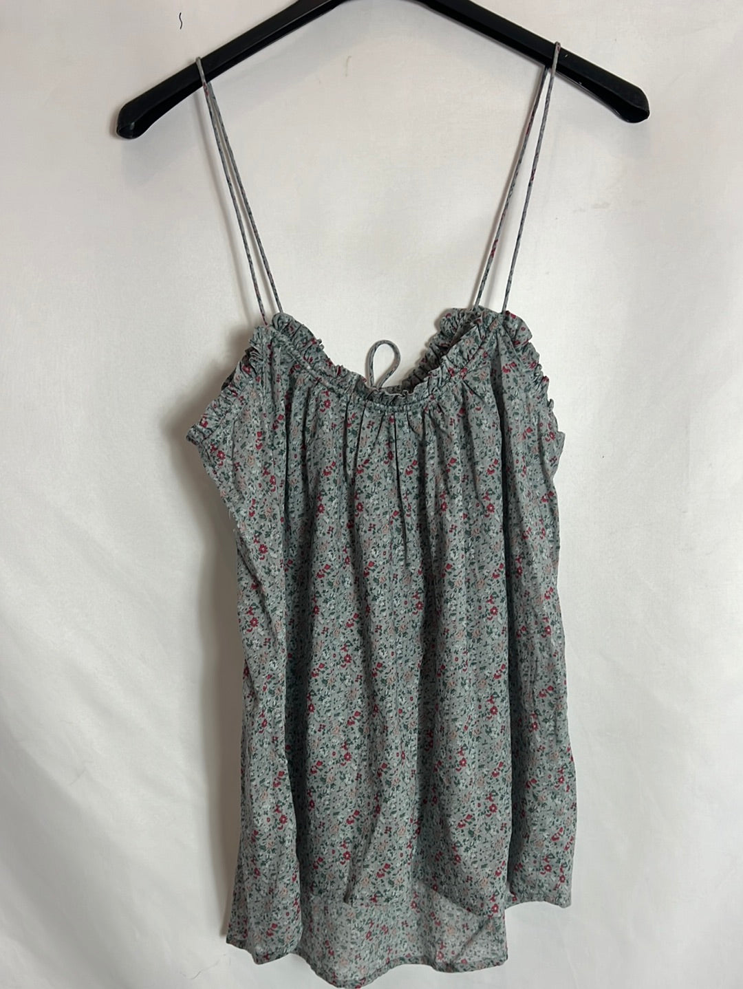 MASSIMO DUTTI. Top tirantes azul flores. T M