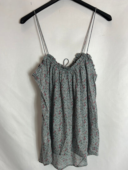 MASSIMO DUTTI. Top tirantes azul flores. T M