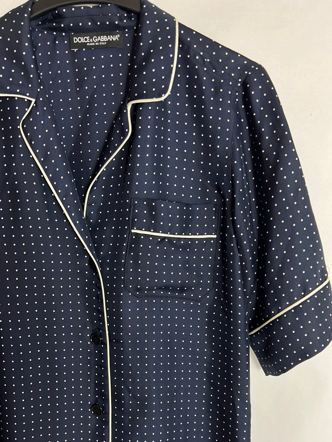 DOLCE&amp;GABBANA. Blue polka dot silk blouse. Size 38