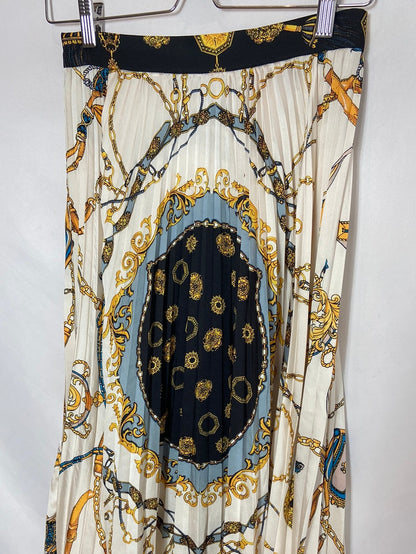 ZARA. Beige pleated printed skirt S.