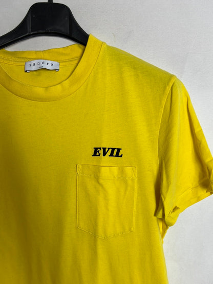 SANDRO. Camiseta amarilla EVIL. T 2( M)