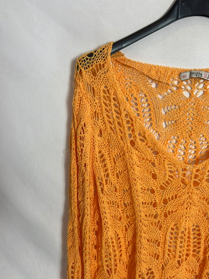 BERSHKA. Jersey calado naranja. T M