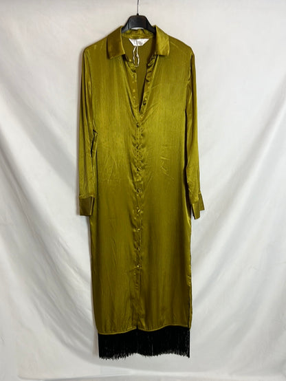 PRIMARK. Vestido midi camisero flecos. T XS