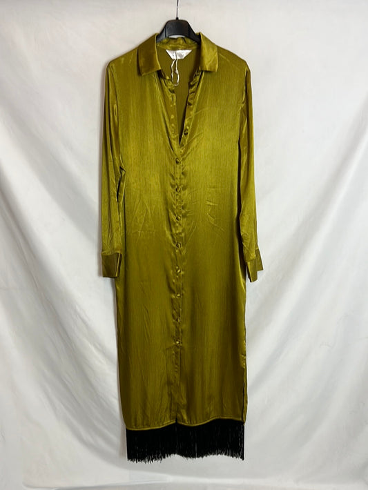 PRIMARK. Vestido midi camisero flecos. T XS