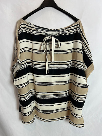 ZARA. Blusa manga rayas fluida. T XL