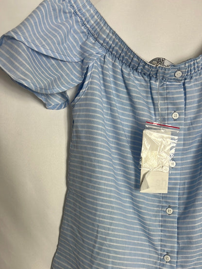 SH COLLECTION. Blusa azul rayas hombros al aire. T XS