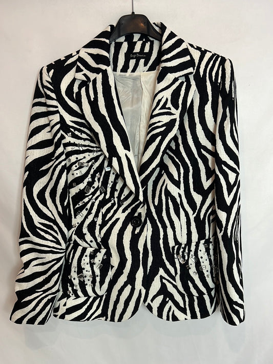 SERGE DONAIN. Zebra-print blazer with rhinestones. Size 40