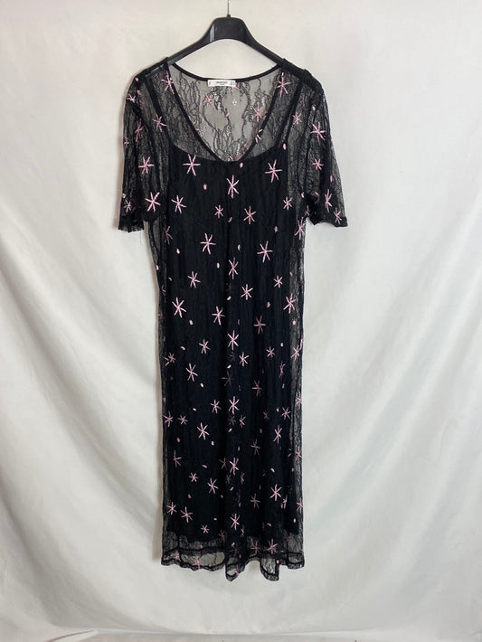 MANGO. Lace midi dress with pink details. TS