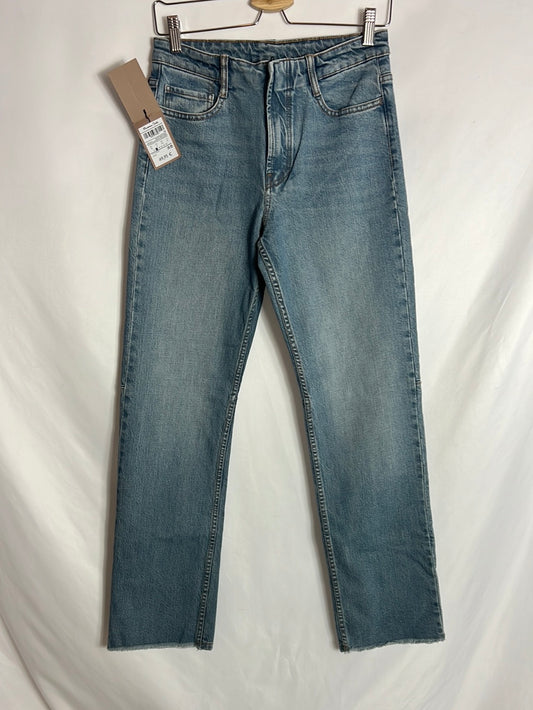 MASSIMO DUTTI. Pantalón denim recto cremallera. T 36
