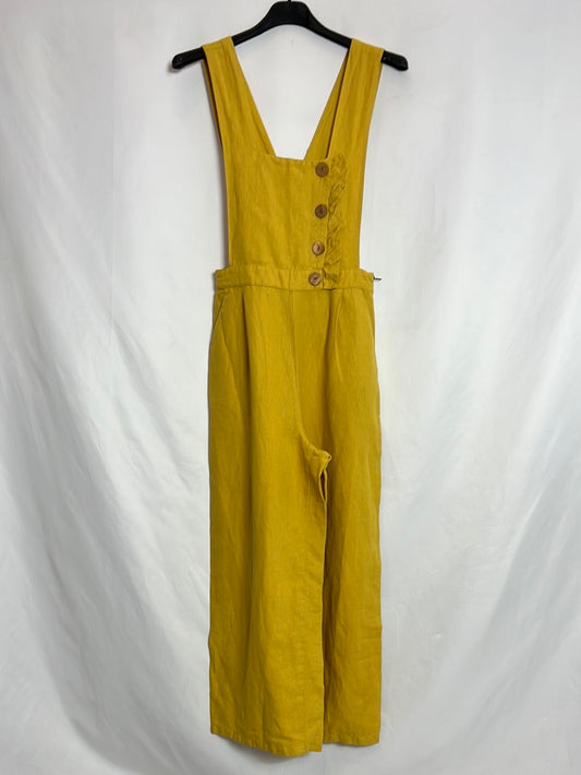 ZARA. Mustard linen-effect midi dungarees. Size XS