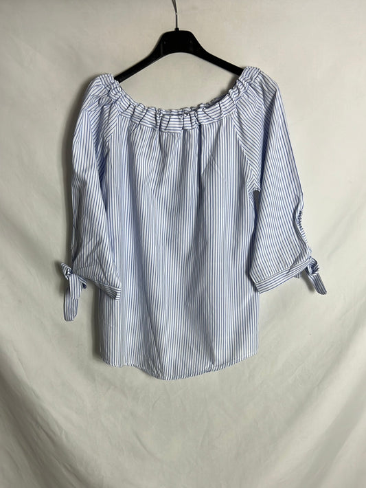 OTRAS. Blusa blanca rayas  hombros al aire. T M