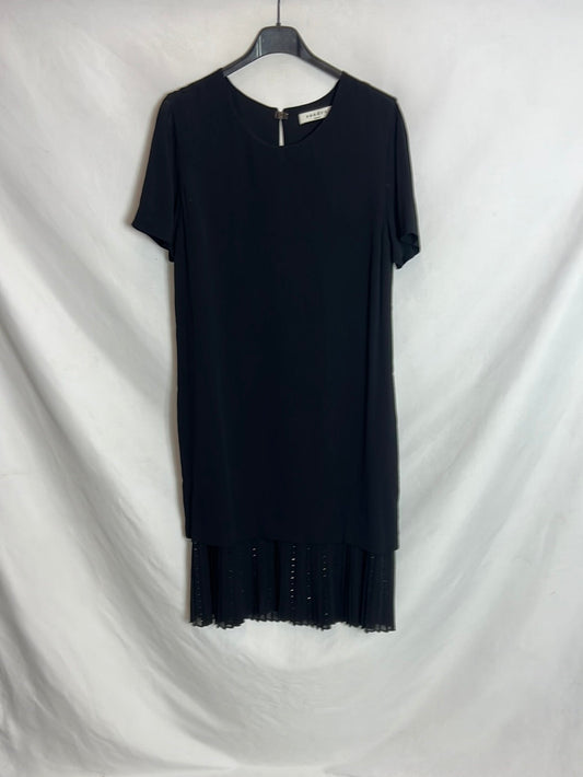 SANDRO. Black midi dress with pleated detail. Size 3(40)
