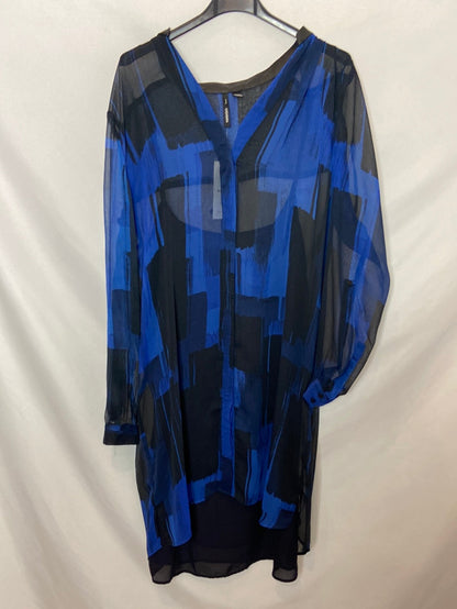 MANGO. Blue and black printed dress, size XL