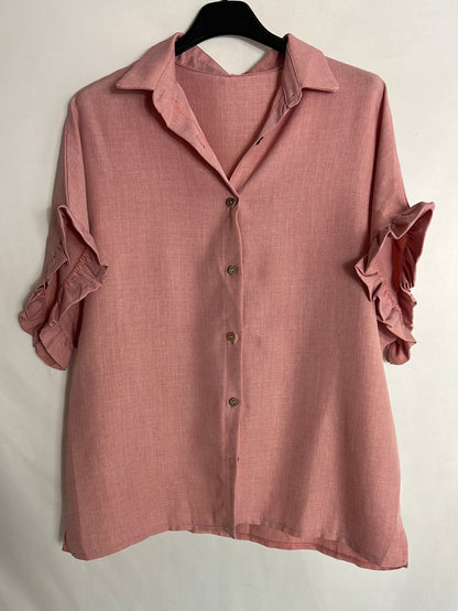 OTRAS. Blusa manga corta rosa jaspeada. T M