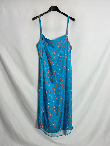 BIMBA Y LOLA. Blue floral satin midi dress. TM