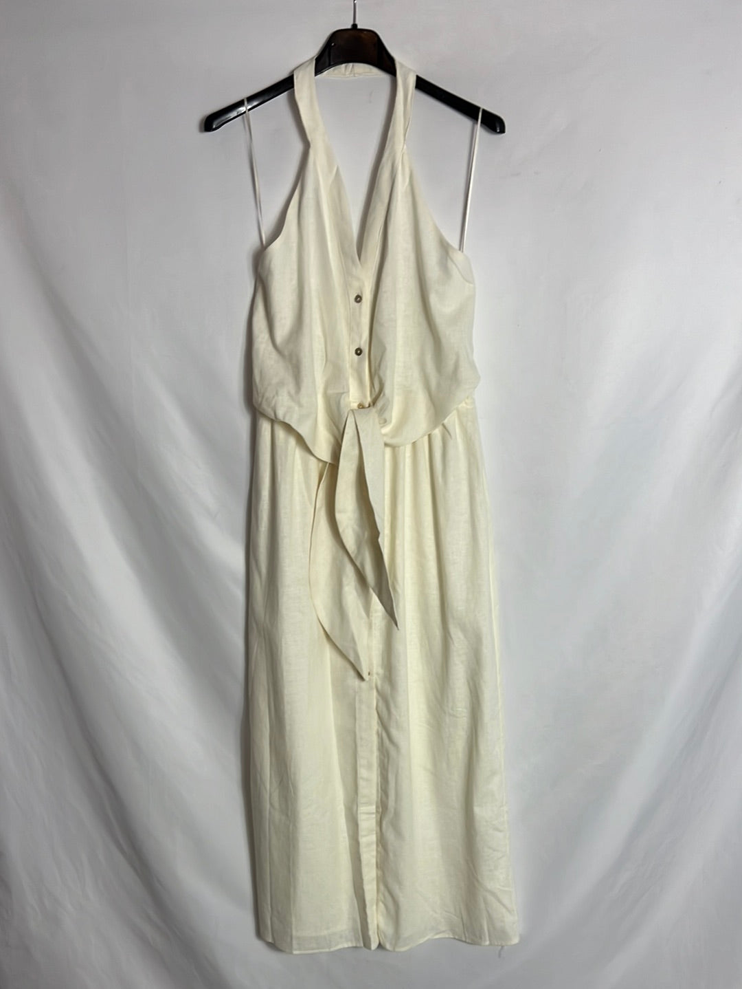ZARA. Vestido midi abotonado color crudo. T XS
