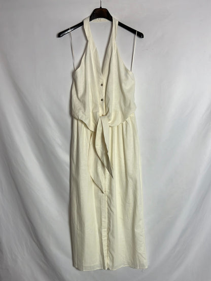 ZARA. Vestido midi abotonado color crudo. T XS