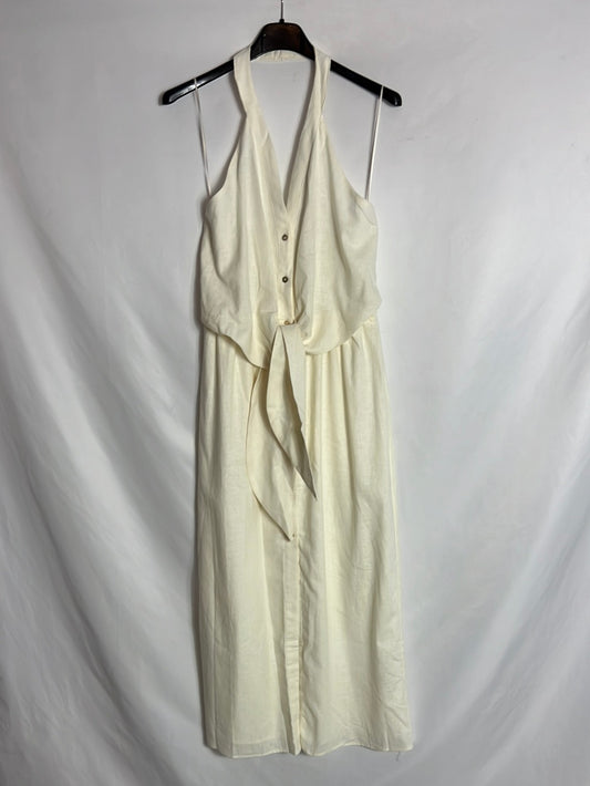 ZARA. Vestido midi abotonado color crudo. T XS