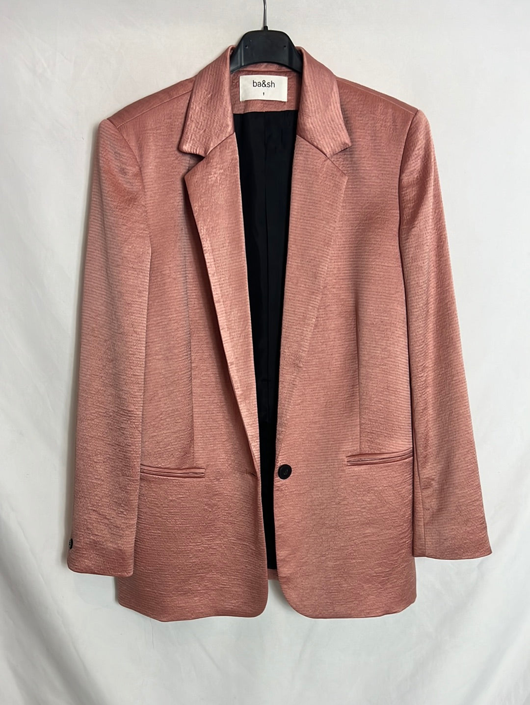 BA&amp;SH. Pink satin blazer with black buttons. Size 1 (S)