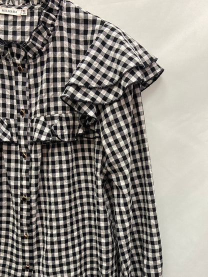 KILIBBI.Blusa cuadros volantes T.S/M