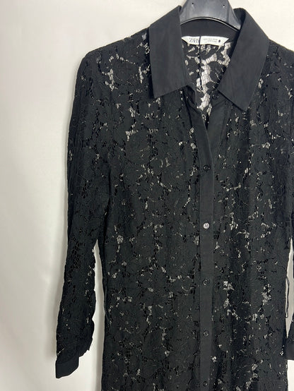 ZARA. Black lace midi dress. TS
