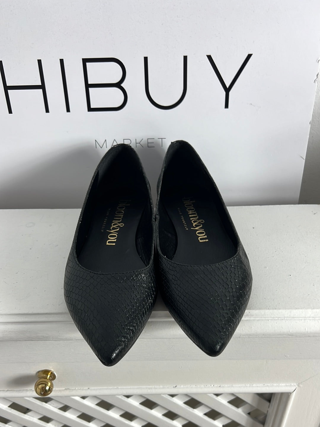 BLOOM&amp;YOU. Black textured leather ballet flats. Size 38