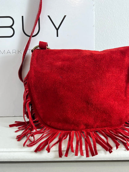 OTRAS. Bolso piel rojo flecos