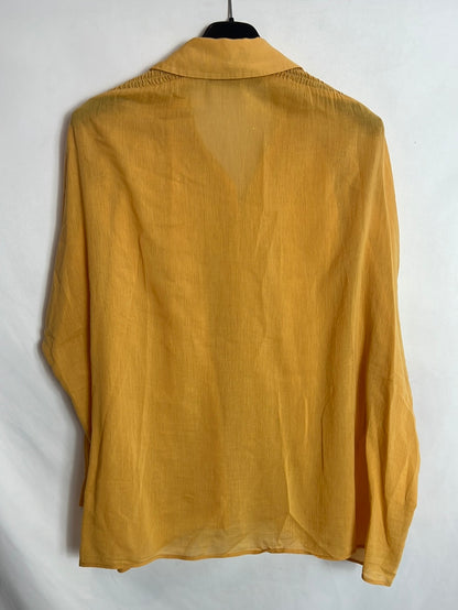 ZARA. Blusa mostaza efecto lino. T L