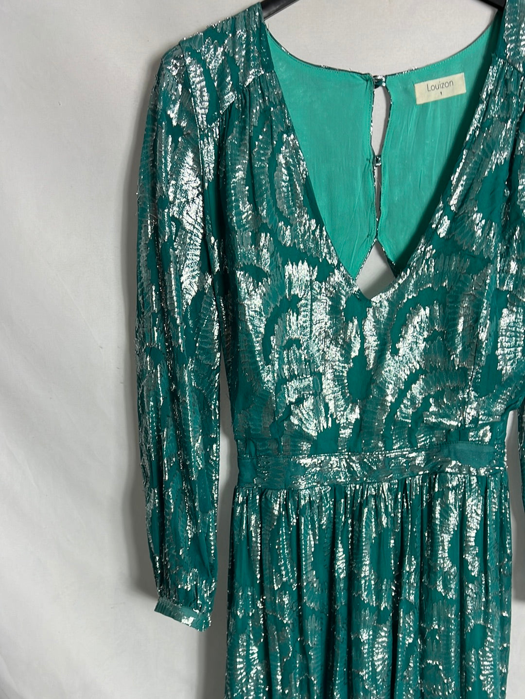 LOUIZON. Vestido midi azul hilos plateados. T 1 (S)