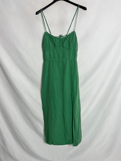 ZARA. Vestido verde midi efecto lino. T M