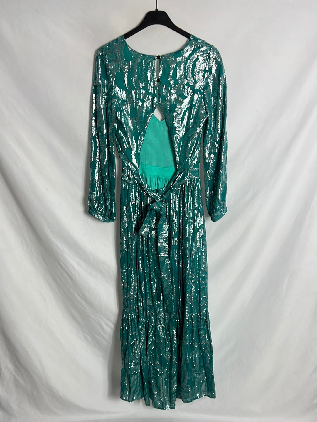 LOUIZON. Vestido midi azul hilos plateados. T 1 (S)