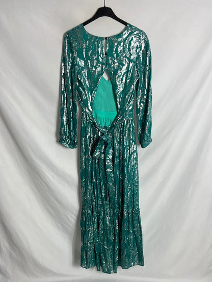 LOUIZON. Vestido midi azul hilos plateados. T 1 (S)